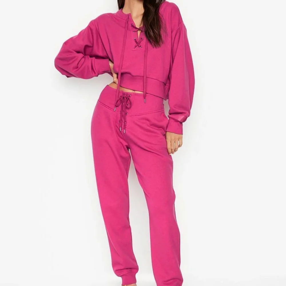 VS Jogger Set Cotton Fleece Lace Up Top & Bottoms - Picture 1 of 7